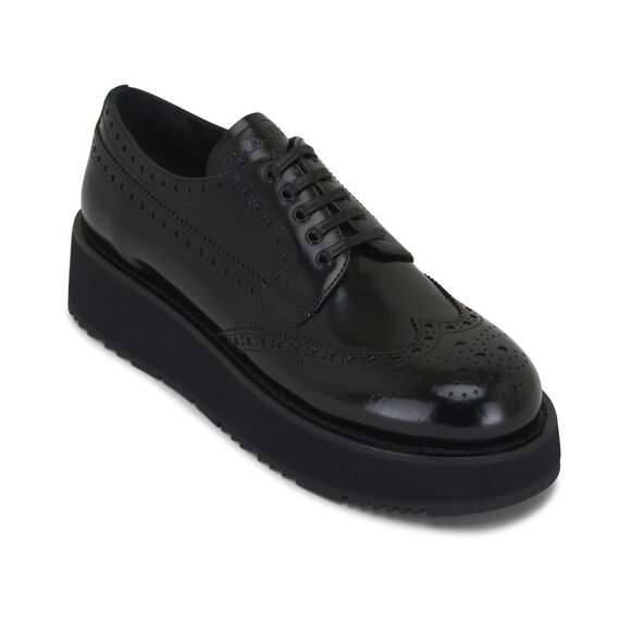Prada Black Patent Leather Lace Up Flat form Loafer Black Size 41 - Picture 1 of 14